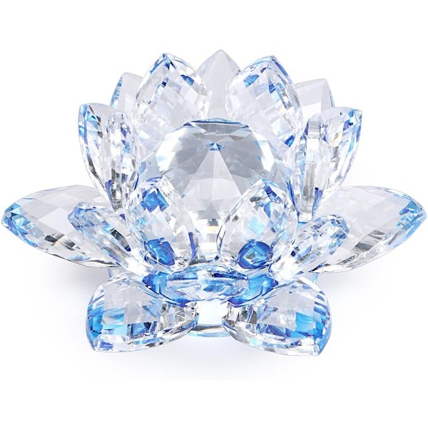 Glittrande Kristall Lotusblomma Hue Reflektion Feng Shui Heminredning med Presentförpackning (4 Tum/ 100MM Blå)