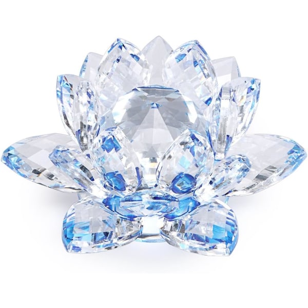 Sparkle Crystal Lotus Flower Hue Reflection Feng Shui Heminredning med presentförpackning (4 tum/100 MM blå)