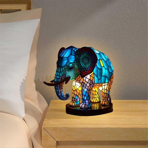 Dyrelampe i harpiks, elefantlampe for skrivebord, nattlys