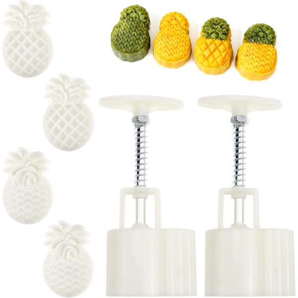 2 sett ananas plast månekakeform ananas lotus stempel håndpresse månekakeform ananas månekake kakeform bakeware verktøy