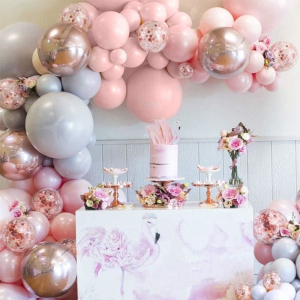 Ballongarlandbuesæt leveres med en ballonpumpe 167 stk. 5 til 18 tommer Macaron farverige tykke balloner, der bruges til bryllupsdekoration (pink-grå)