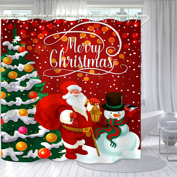 Bruseforhæng med kunstnerisk grønt juletræstryk til badeværelse, rødt julemandssnemand vandtæt gardin til badekar, polyester bruseforhængsfor (180x180cm)