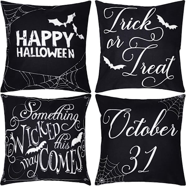 Halloween Jack O Lantern Dekorative Pynteputer Trekk 18 x 18 Sett med 4, Skummel Ansikt Mumie Svart Katt Fran.kens-tein Pyntetrekk Dekor