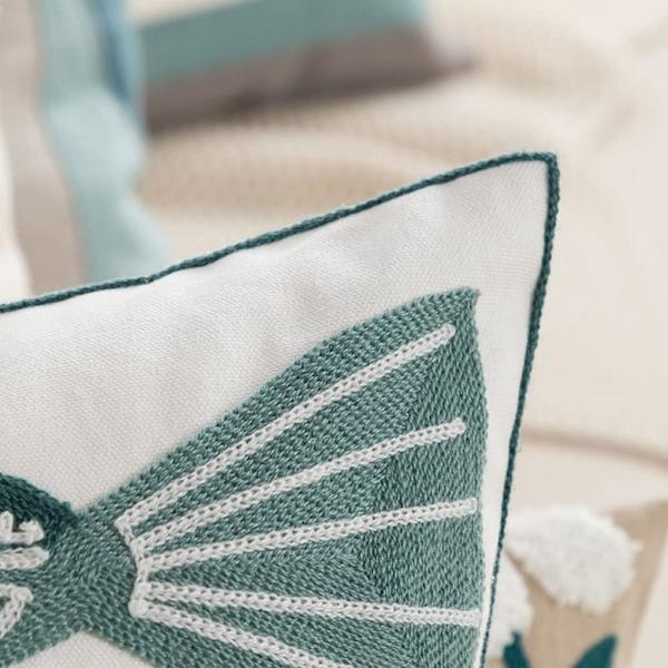 Brodert bomullsdekorativ putetrekk søtt dyremønster putetrekk for sofa seng (fisk, 18\"x18\")