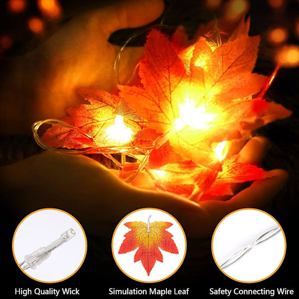Halloween ljusslinga, 3M 20 LED lönnlöv ljusslinga batteridriven ljusslinga vattentät inomhus utomhus dekor för sovrum, varm vit