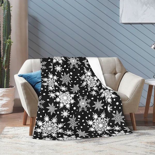 Vinter Snefnug Sort Cover Tæppe Super Blødt Varmt Fire Sæsoner Juledekoration Uldtæppe Til Seng Stol Bil Sofa Soveværelse 152,4 cm X 127,7 cm