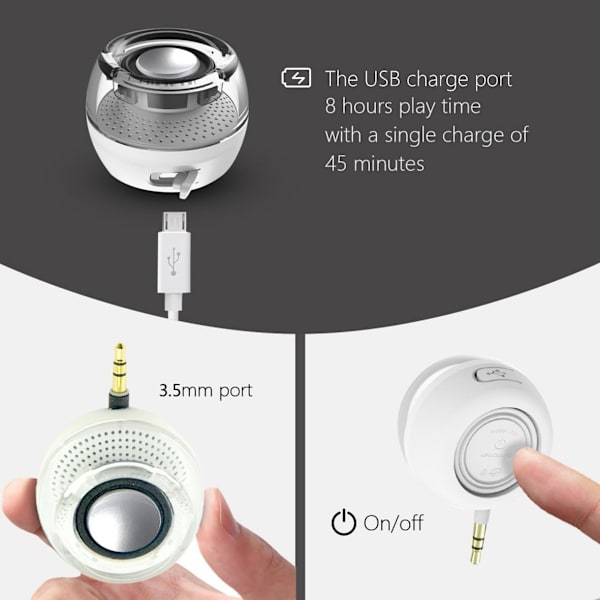 Kannettava kaiutin, Mini langaton kaiutin 3,5 mm Aux-ääniliittimellä, selkeä basso, USB-portti, äänentoistoasema