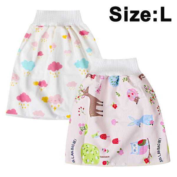 2 stk. Børneble-nederdel Shorts Vaskbare Babypottetræningsnederdele Børne-skyer + Pink Fawn L