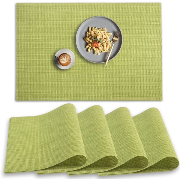 PVC bordstabletter, 4 st halksäkra värmebeständiga bordstabletter, tvättbara vinylunderlägg, set med 4 – grön