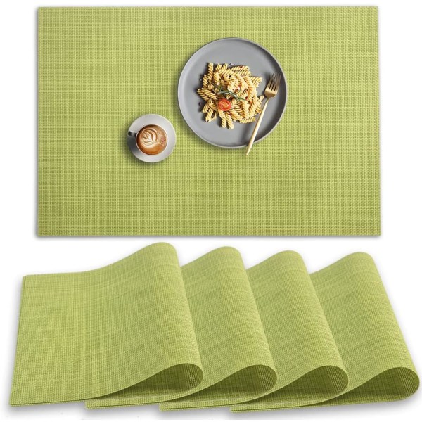 PVC Placemat, 4 PCS of Non-Slip Heat Resistant Place Mats, Washable Vinyl Placemats, Set of 4 –Green