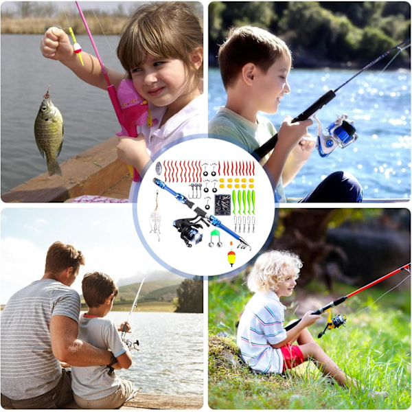Barnspöset (inklusive fiskerulle och betesset), startset för barn, 1,8 m kolfiber teleskopiskt fiskespö och fiskelina, fisketillbehör för barn Purple