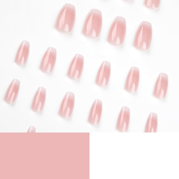 Nails Square med rosa och vit gradient Fake Nails Design Full Cover Stick on Nails Glänsande konstgjorda lösnaglar med lim på naglar för kvinnor 24PS