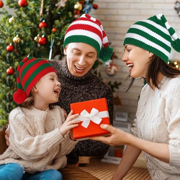 3 st julstickad tomteluva Xmas vintermössor Stickad mössa Mjuk cap för vuxna för kvinnor Män Skidkostymfest