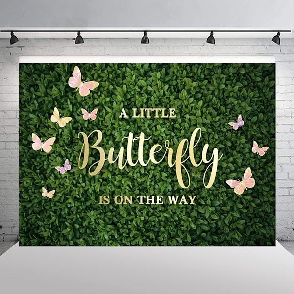 7×5ft Grønt Sommerfugl Bakgrunn En Liten Sommerfugl Er På Vei Baby Shower Fotografering Bakgrunn Grønne Blader