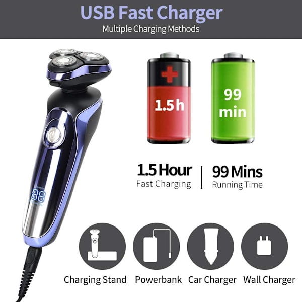 Sähköinen partakone miehille, 4-in-1 pyörivä partakone parranleikkuri, vedenkestävä sähköpartakone USB-pikalataus
