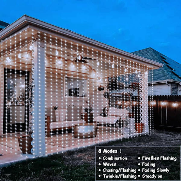 Batteridrevne gardinlyssnor, 6,6×6,6ft 200 LED gardin istapvægslys med fjernbetjening 8 tilstande timer vandtæt