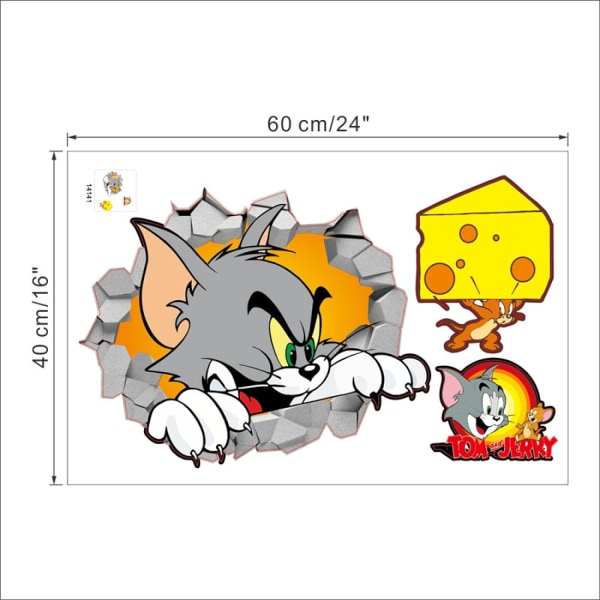 Levande tecknad Tom Cat 3D Hål Väggdekaler Dekaler Barn sovrum Dagis Dekoration Väggdekaler - -
