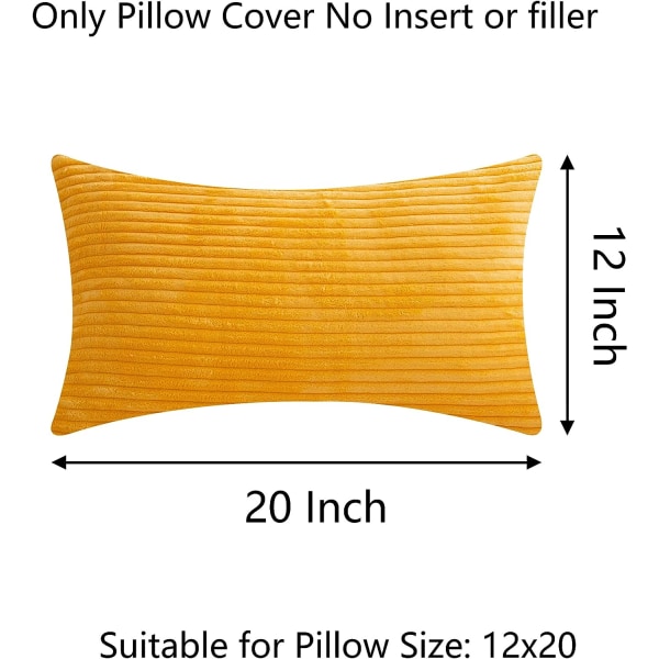 Kuddfodral 12x20 set om 2, supermjukt cover för ländryggen, dekorativa randiga manchesterkuddar, 12 x 20 tum, gul