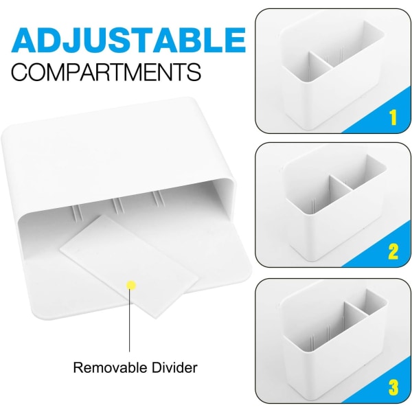 Magnetisk oppbevaringsboks, blyantholder for whiteboard, skoleartikler, arrangør med 2 rom for kjøleskapshvit