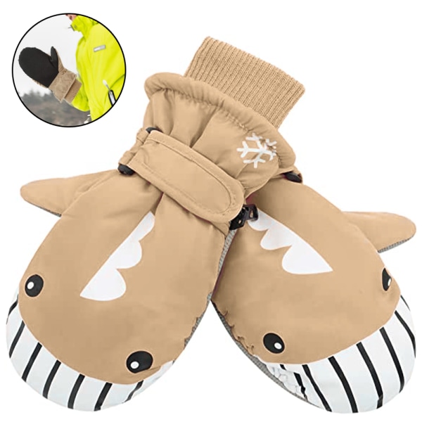 1 par barnvantar vinterhandskar småbarnsvantar för skidåkning pojkar snö flickor vattentäta varma fleece-khaki