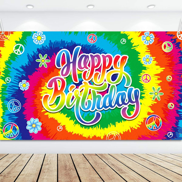 Tie Dye Födelsedagsbann 60-tal Tema Grattis på Födelsedagen Bakgrund?Hippie Födelsedagsfest Dekorationer Groovy Skylt Regnbåge, 70.8 x 43.3 Tum