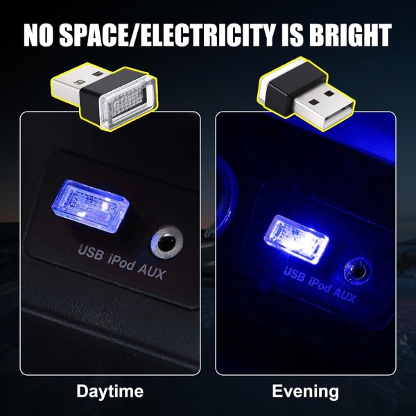 4 ST USB LED-lampa för bilinteriör, Bärbar Mini LED-nattlampa, Plug-in USB gränssnitt Trunk Ambient Lighting Kit (blå)