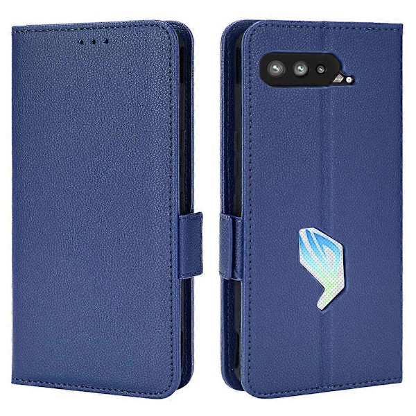 Til Asus ROG Phone 5/ROG Phone 5s/ZS676KS/ZS673KS Litchi Tekstur PU Læder Telefon Cover Magnetisk Lukning Tegnebog Stativ Flip Stødsikkert Cover Dark Blue