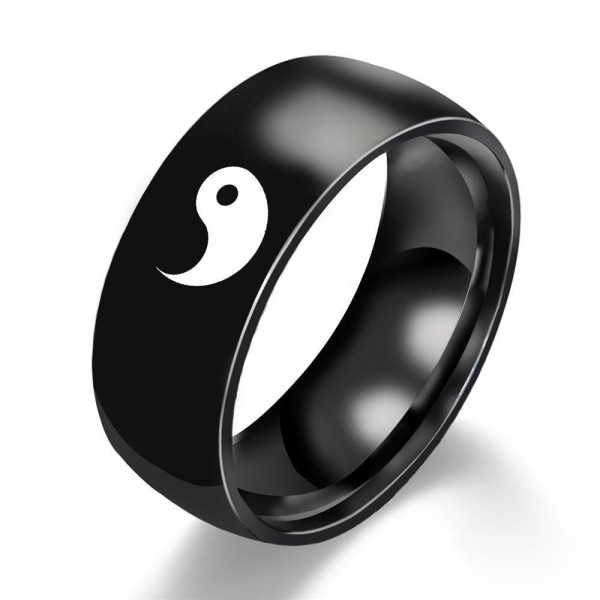 Yin Yang Parring - Tai Chi Symbol Ring for Menn og Kvinner - Titanstål Håndsmykker Svart Sølv（STØRRELSE:8）Paijie Bagua