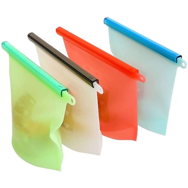Gjenbrukbare silikonposer for matoppbevaring, lufttett forsegling, laget av silikon, Sous Vide-poser, gjenbrukbare, lekkasjesikre, 4 stykker
