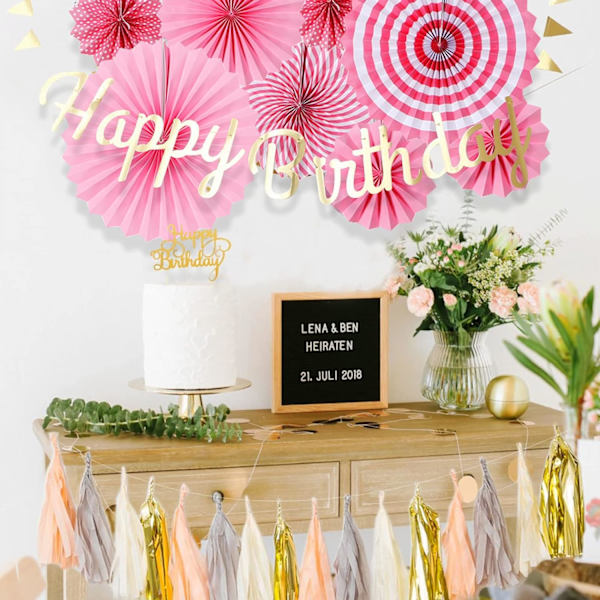 12 kpl Paper Fan -setti, Fiesta-kuvio, Paper Garland -koristeet Juhliin, Uusivuosi, Vauvakutsu (Vaaleanpunainen)
