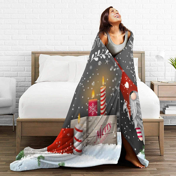 Ansiktsklut ulloverteppe, God jul Nisser julegave Vinter snøfnugg sengeteppe for sofa, mykt og koselig stoff 127,7 x 101,6 cm