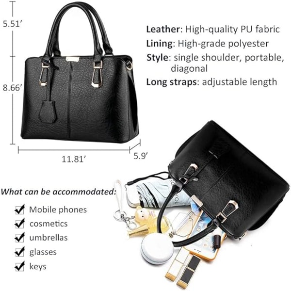 Vesker og håndvesker for kvinner Fashion Messenger Bag Ladies PU Leather Top Handle Satchel Shoulder Tote Bags