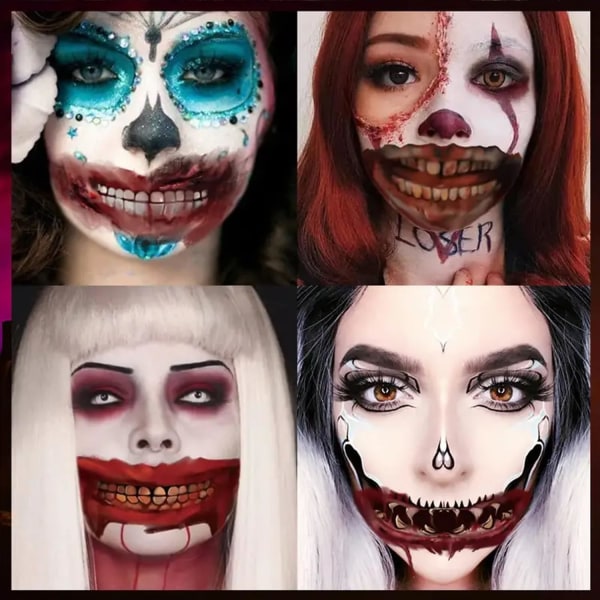 Halloween tillfälliga tatueringsklistermärken, 10 st ansiktsklistermärke Muntänder tatueringsklistermärke Halloween clownmun, avtagbar och rolig maskerad(färgglad)