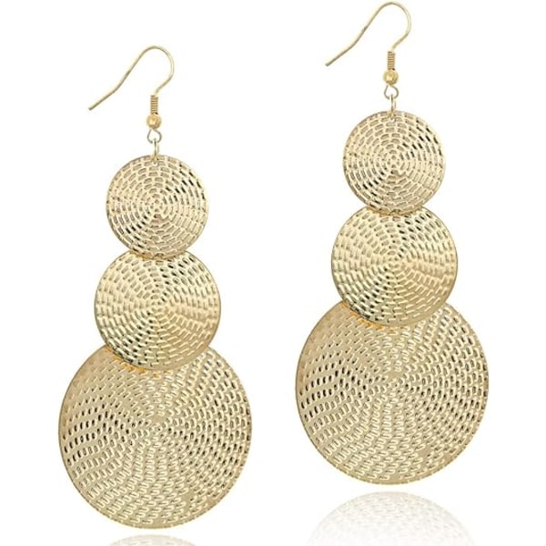 14K guldvedhæng øreringe til kvinder Mode store vedhæng Boho Retro runde lysekrone øreringe fest bal, messing 14k guldbelagt messing