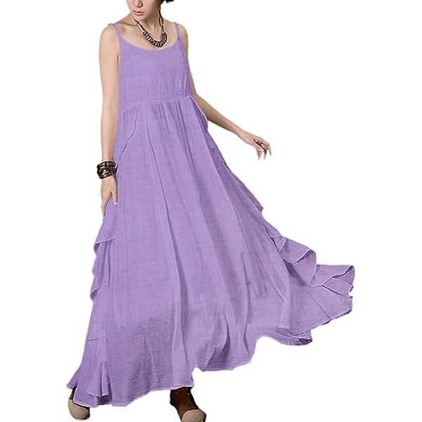 2023 Sommerkjoler til kvinder Solid Casual Loose Bohemian Kjole Spaghetti Stropper Maxi Kjole M01