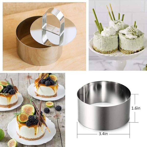 Dessertringsæt, 12 stk. kageringe, dessertring 8 cm, lille kagering, bagering i rustfrit stål