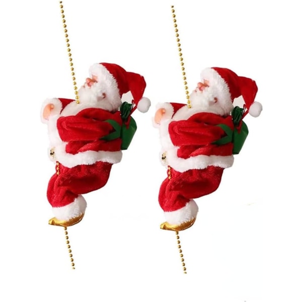 9" Electric Santa Claus Climbing Rope Ladder with Singing Music, Animated Plush Hanging Xmas Doll Figurine Ornament for Holiday Party(2 Packs)