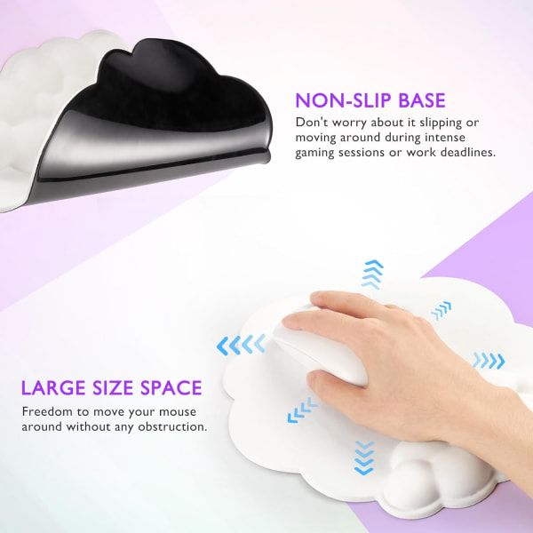 White Cloud håndledsstøtte spiltastatur og musemåtte, giver ekstra komfort til dit håndled og hånd med stilfuld memory foam musemåtte håndledsstøtte