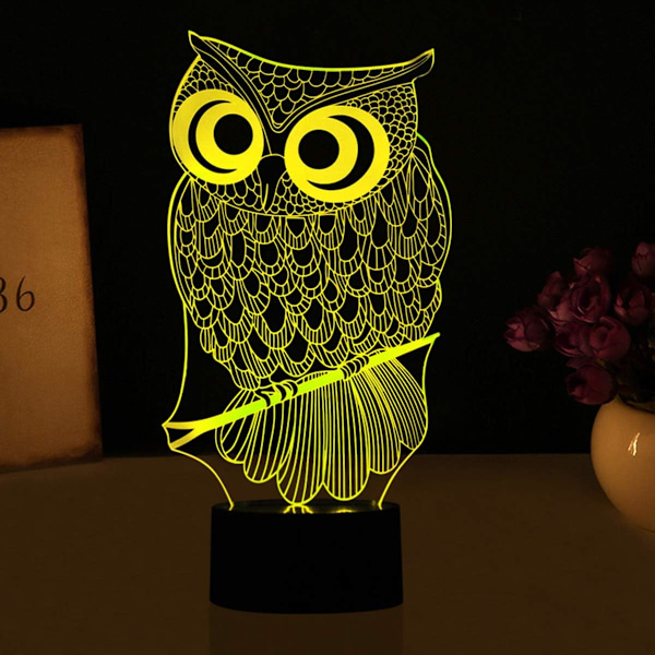Pöllö Yövalo 3D Optinen Illuusio Pöytälamppu Lapsille, USB-kytkin Kosketus 7 Väriä Vaihtavat Lelut Makuuhuoneen Sisustus