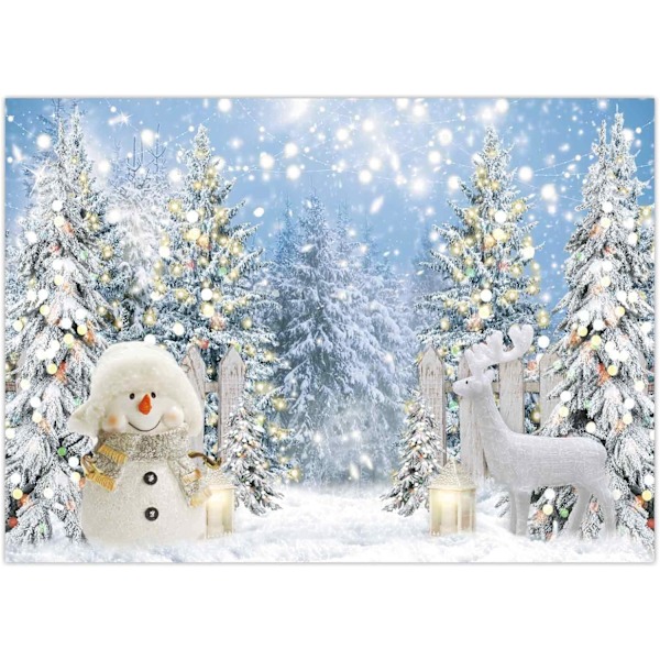 7x5FT Vinter Bakgrunn Snømann Snødekt Skog Furu Tre Bakgrunn La Det Snø Glitter Jul Juleferie Fest Dekor