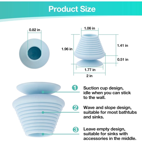 Universal avtappningsplugg i silikon, propp för handfat i badrum med sugkoppshandtag, passar 1-2" avloppshål i diameter, 3-pack badkarspropp