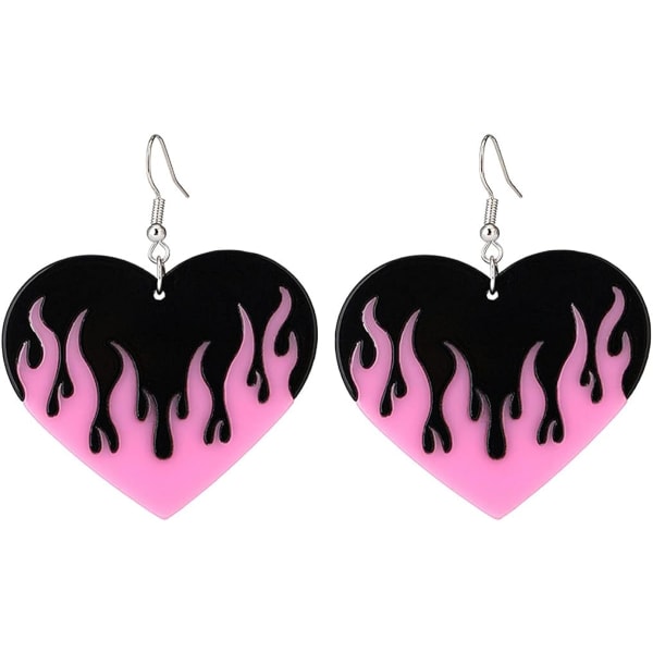 Fargerike flammeakryløreringer Punk Fire Heart Burning Dangle Drop Øredobber Transparent Morsomme Geometriske Akryl Flamme Øredobber for Kvinner Jenter