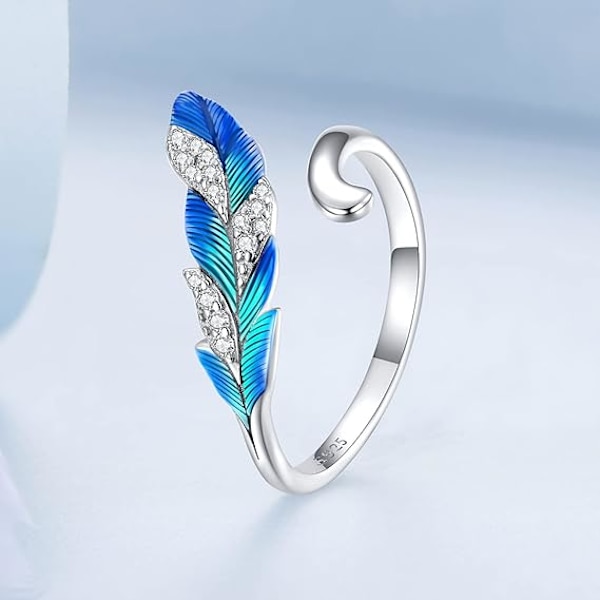 925 Sterling Sølv Fjær Åpne Fingerringer Blendende CZ Statement Ringer for Kvinner Stablebare Ringer Fint Smykker