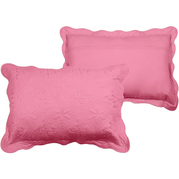 2-delat broderat bomull quiltad sängkudde örngott rustik enfärgad mjuk dekorativ örngott set (rosa, 20\"x28\")