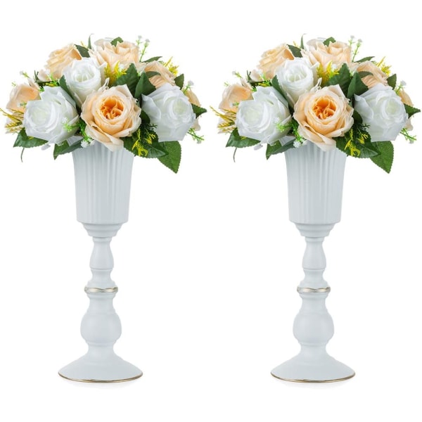 Decorative White Table Centerpiece 2 Pieces Metal Flower Vase, Wedding Centerpiece Vase