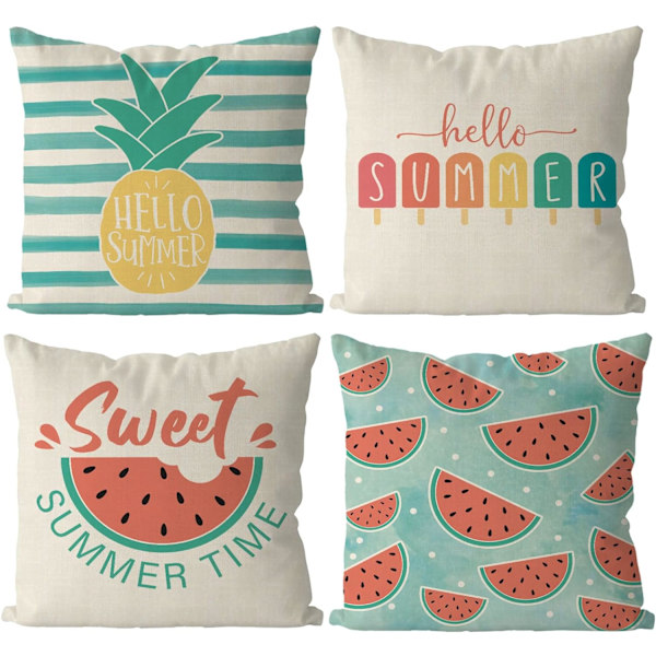 Sommar örngott 18x18 tum set om 4 ananas vattenmelon popsicle kuddar överdrag cool sommar bondgård kuddfodral dekor för soffa soffa