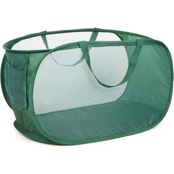 Robust Mesh Pop-Up Vaskeri Kurv, Sammenleggbar Vaskeri Kurver med Sidelomme, Foldbar Klær Kurv med Forsterkede Bærehåndtak