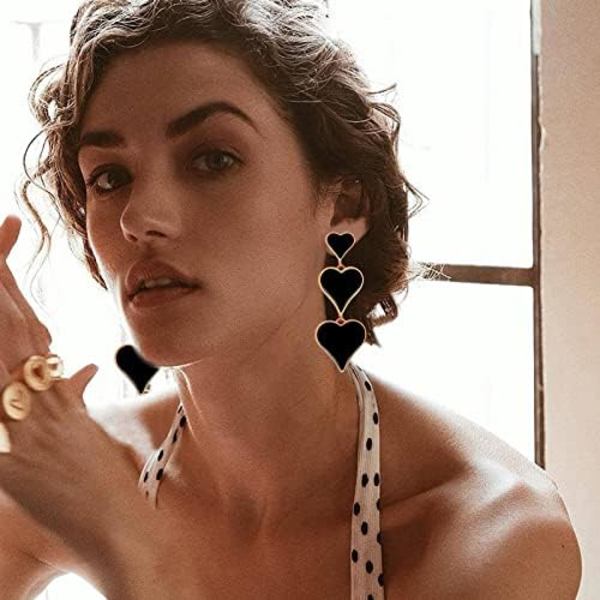 Heyone Chic Grønne Emallje Hjerte Ørestikker Post Guld Rød Sammenlåsende Hjerte Drop Dangle Øreringe til Kvinder Piger Jul Valentinsdag Gave