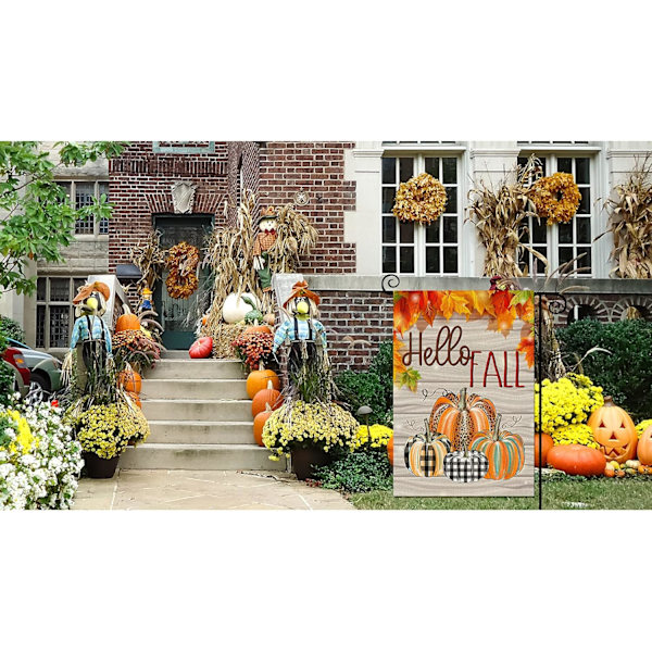 Hej efterår græskar have flag lodret dobbeltsidet Halloween Thanksgiving efterårsblade gård udendørs dekoration 12,5 x 18 tommer (Hej efterår, 12,5 x 18)