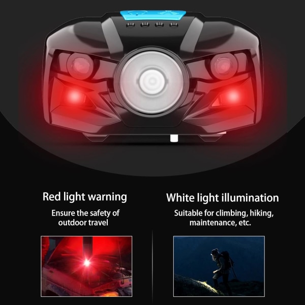 Huvudlampa uppladdningsbar, 2-pack rörelsesensor LED-huvudlampa lätt arbetslampa, superljus strålkastare ficklampa 1000 lumen
